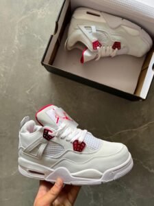 Retro 4 White Metallic Red Sneakers For Boys
