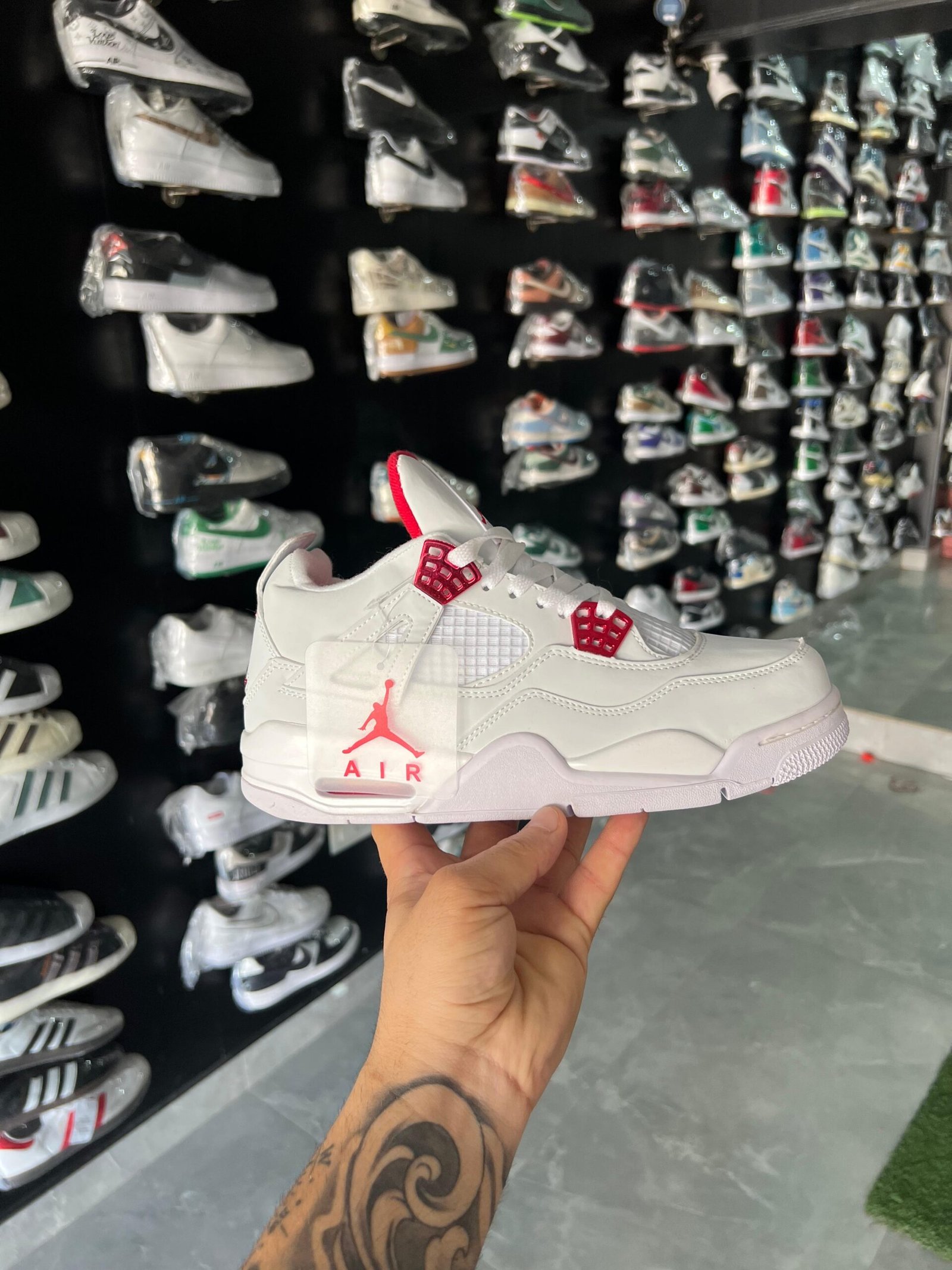 Retro 4 White Metallic Red Sneakers For Boys
