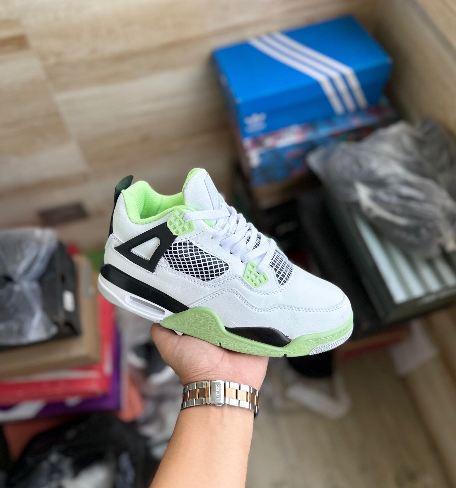 Oil Aura Seafoam Retro 4 Sneakers In Stock Oil Aura Seafoam Retro 4 Sneakers In Stock