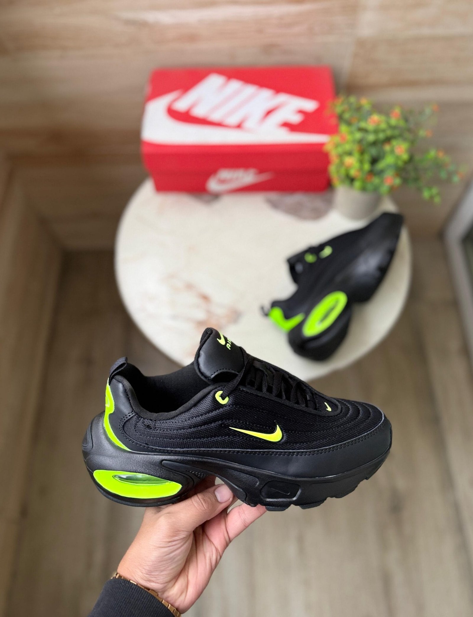 Portal Trainers Black Green Sneakers For Boys