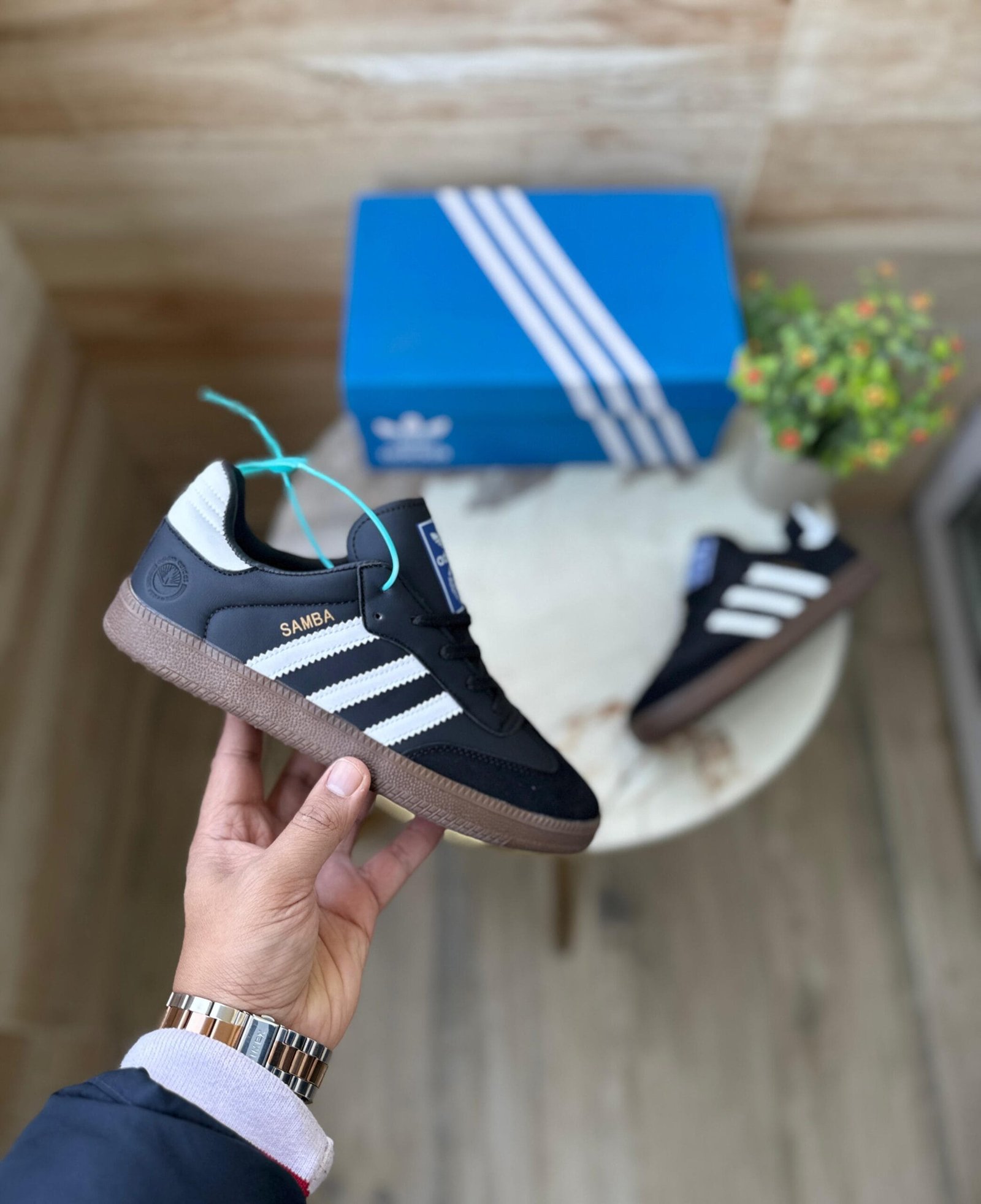 Samba Black Imported Leather Sneakers Unisex