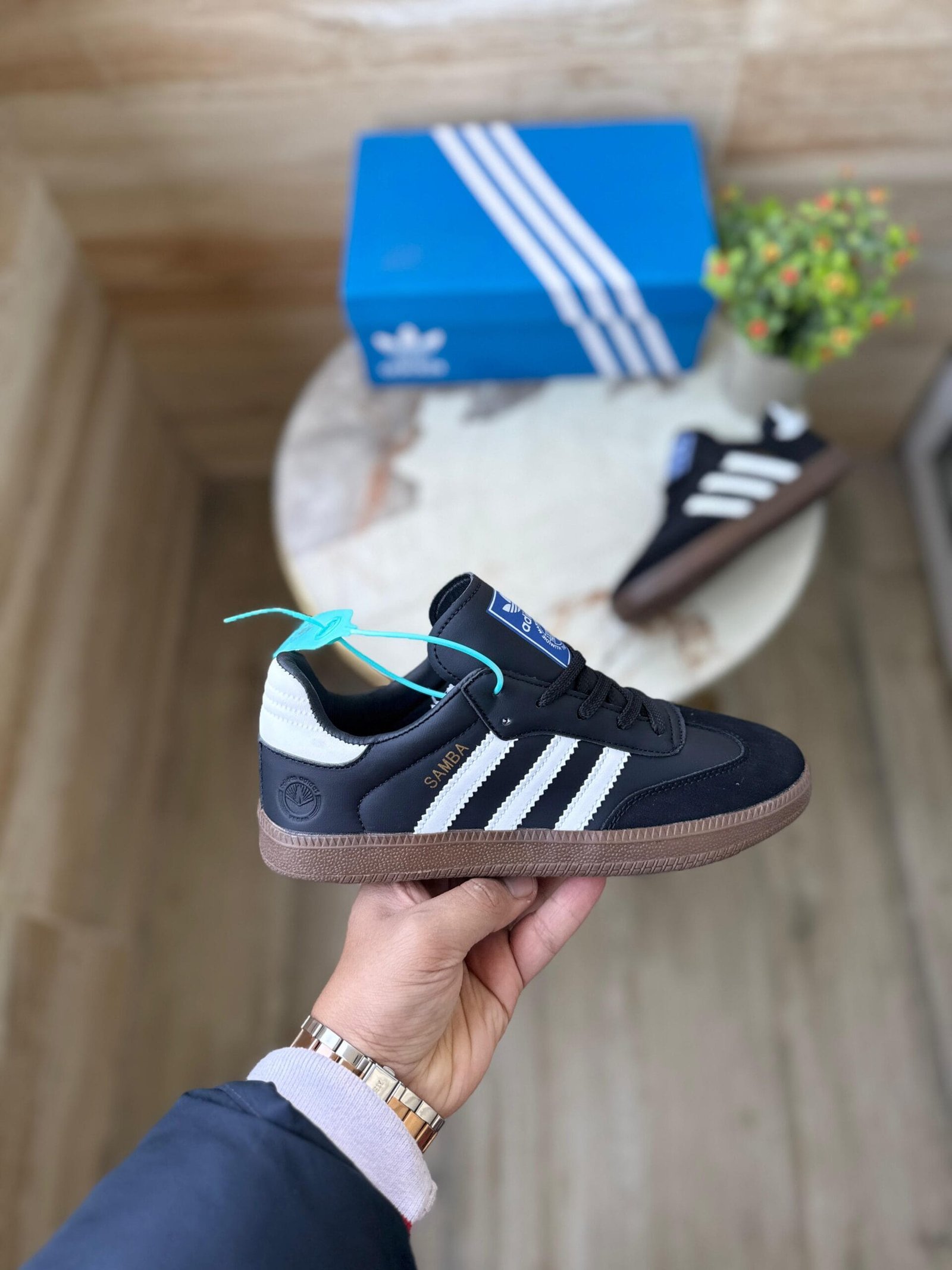 Samba Black Imported Leather Sneakers Unisex