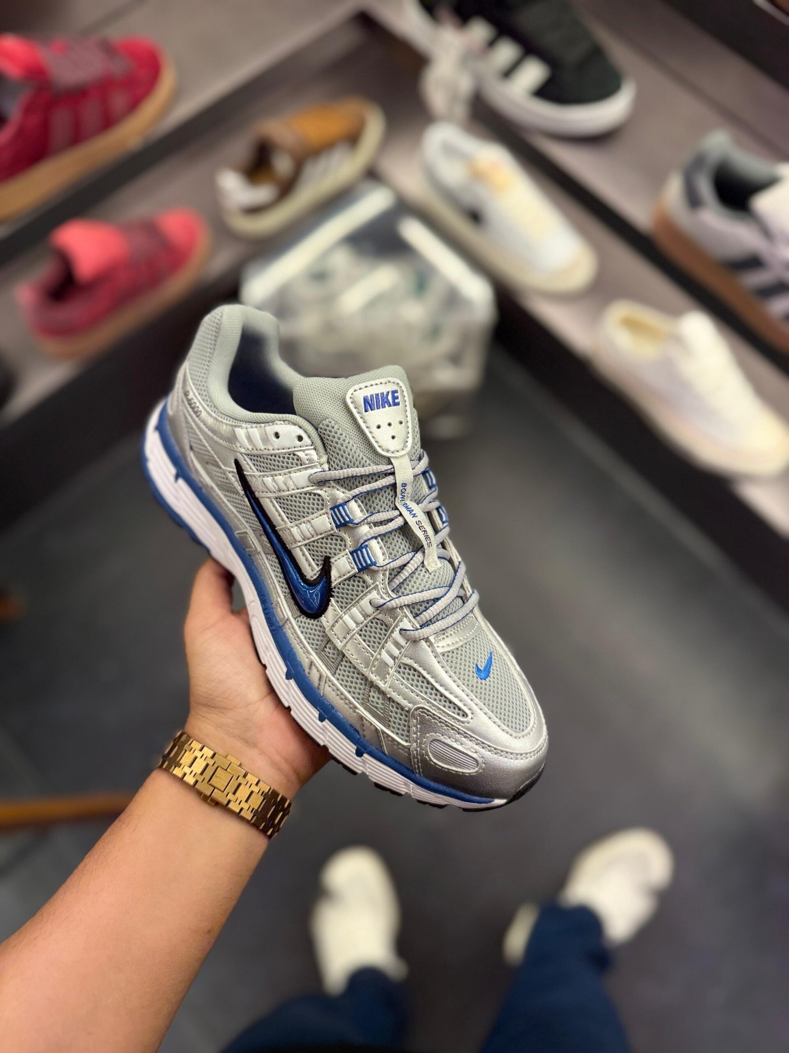 P-6000 Trainer Metallic Blue Tick Sneakers (2)