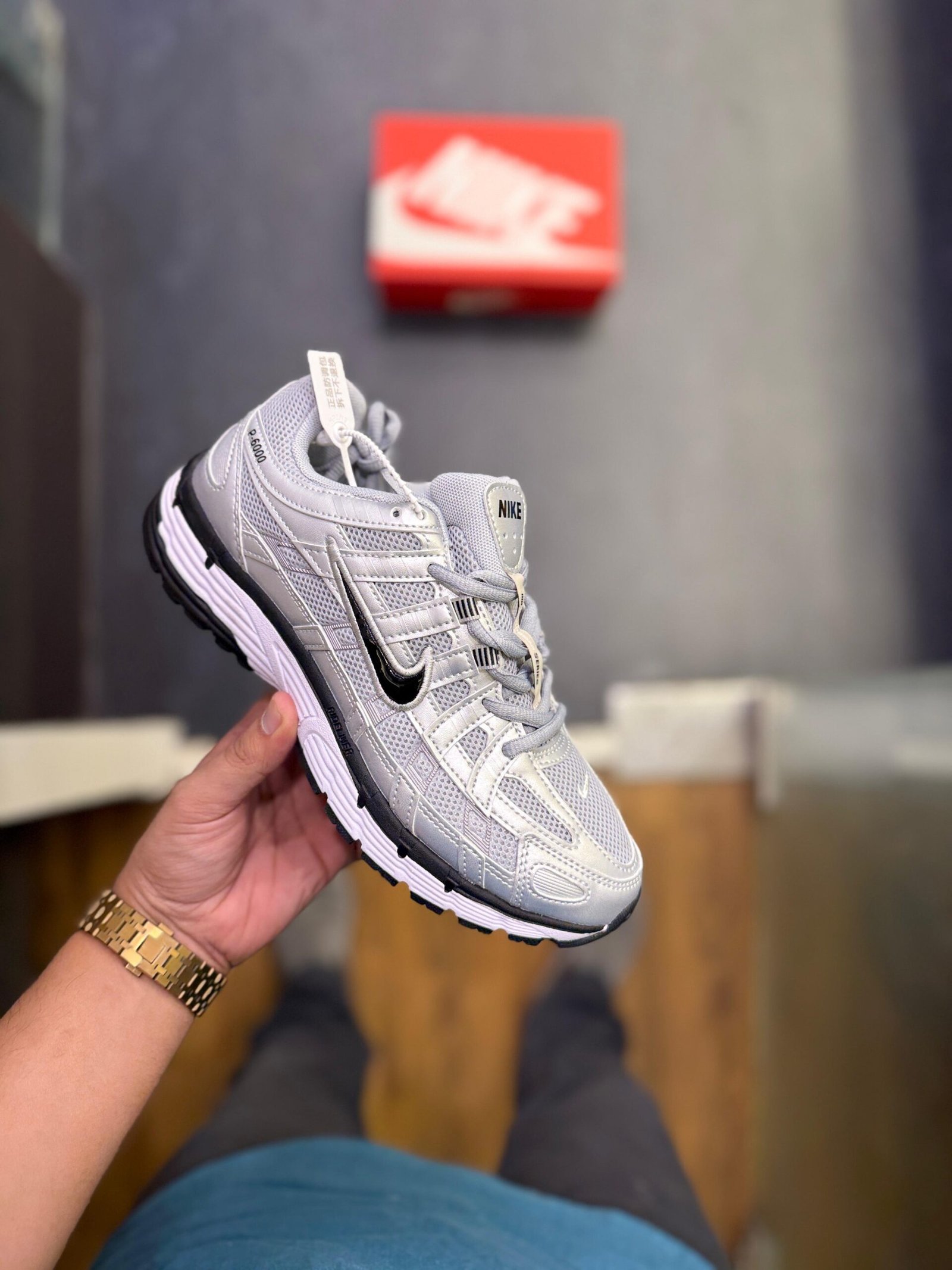 P-6000 Trainer Metallic Black Tick Sneakers for Boys