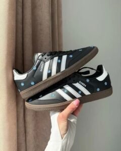 Black Floral Samba Sneakers Girls Casual Trendy Shoes (1)