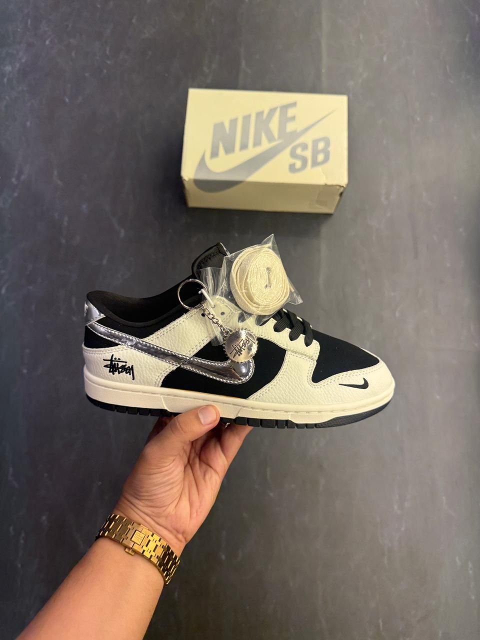 Stussy Black Silver Low-Top SB Dunk Sneakers (1) Stussy Black Silver Low-Top SB Dunk Sneakers (1)