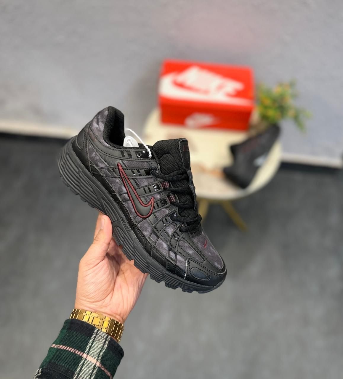 P-6000 Black Maroon Sneakers – Sporty Street Trainers (1)